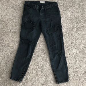 One teaspoon black distressed cropped jeans